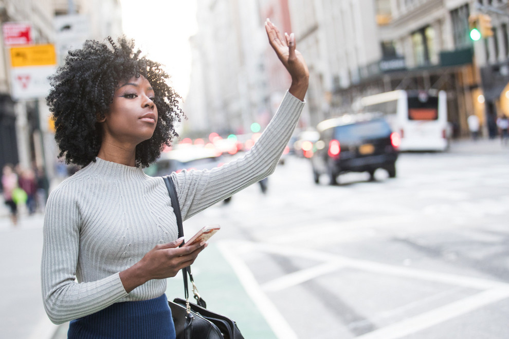 Woman waiting for rideshare