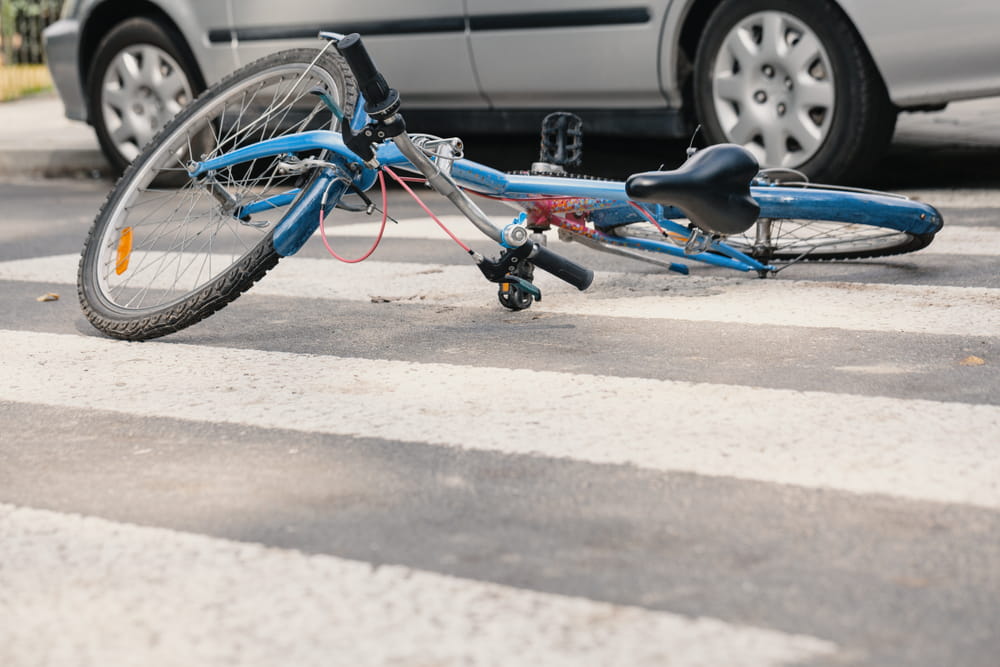 Bicycle on crosswalk after collision with car at San Diego intersection